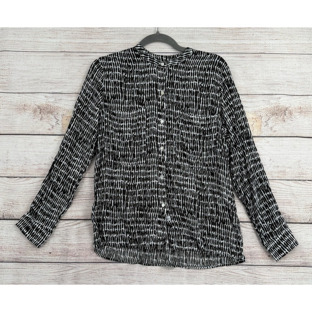Rails Lila Onyx Batik Button Down Shirt Women Small Black White Abstract Rayon